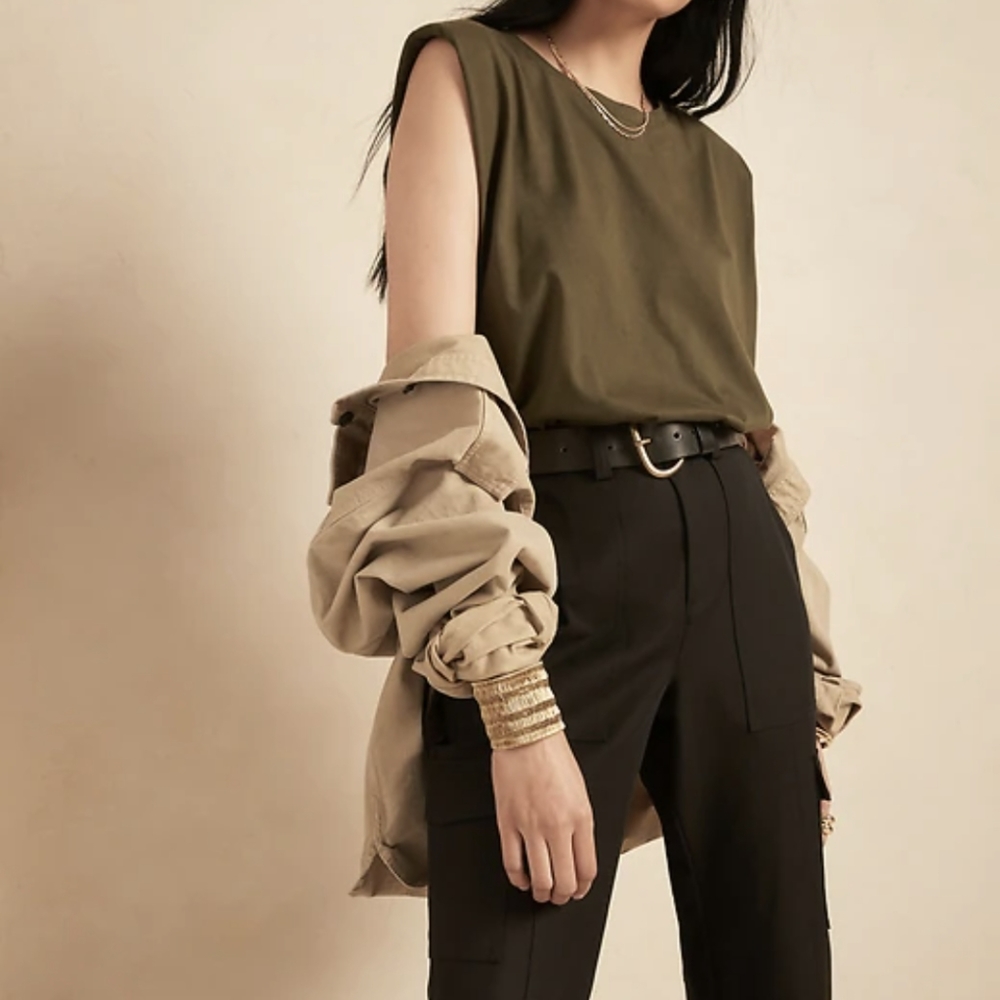 Supima padded shoulder tank Banana Republic Dark olive M